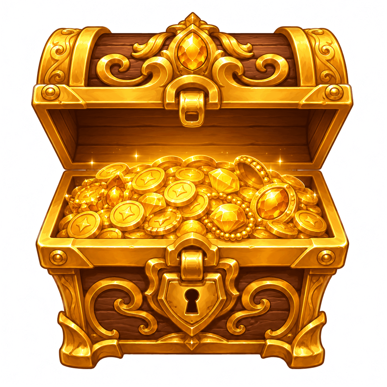 Gold treasure chest overflowing with coins